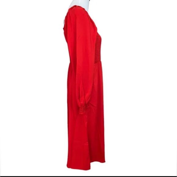 LA Ligne Smocked Bodice Midi Red Dress 4X Christmas Holiday Women's NWT - Picture 8 of 11